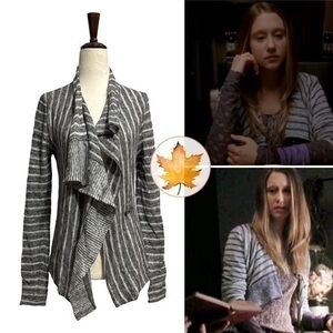 Banana Republic • Gray & White Striped Wool Draped Cardigan S ASO Violet Harmon